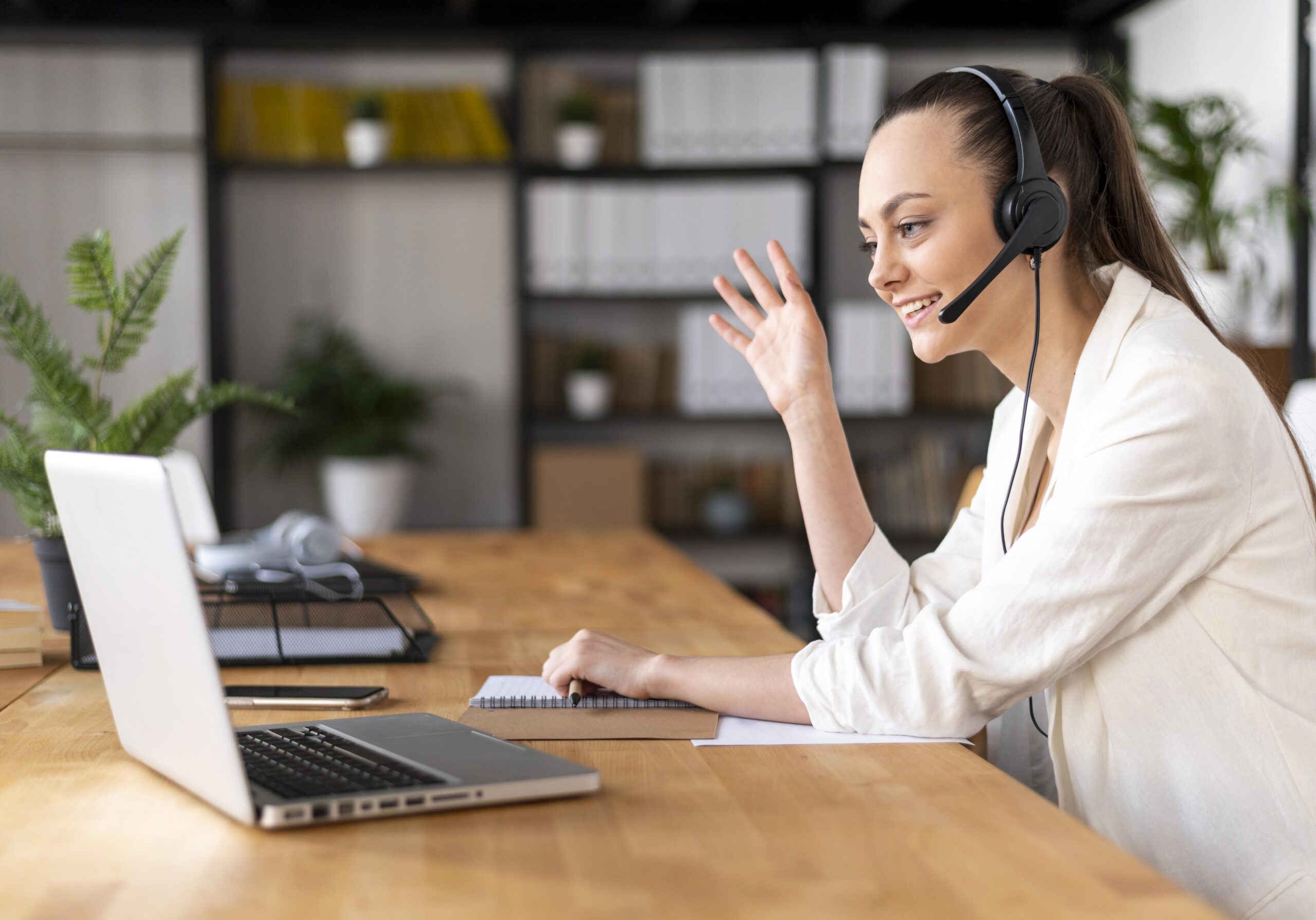 portrait-female-work-having-video-call